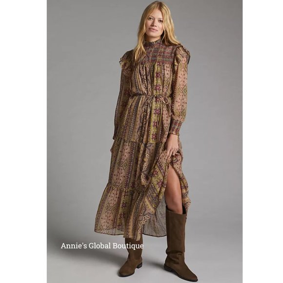NWT ANTHROPOLOGIE Llani Smocked Tiered Midi Dress. Size M - Picture 6 of 16